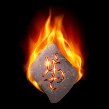 Burning stone with magic rune Stock Illustration
