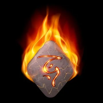 Burning stone with magic rune Stock Illustration