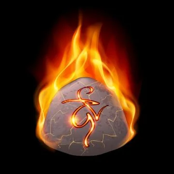 Burning stone with magic rune Illustrazione stock