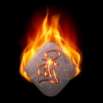 Burning stone with magic rune Stock Illustration