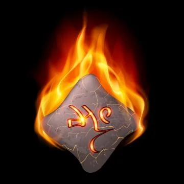 Burning stone with magic rune Stock Illustration