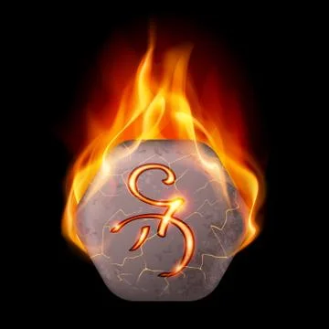 Burning stone with magic rune Stock Illustration