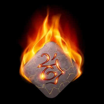Burning stone with magic rune Illustrazione stock