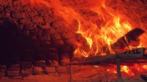 Burning in stone oven. Stock Footage 249569503