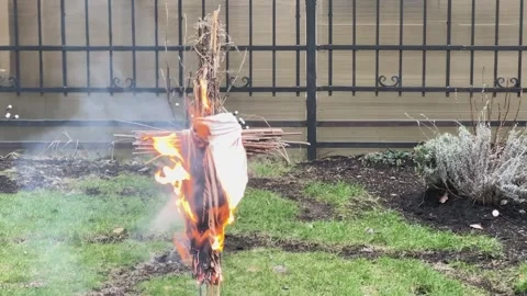 Burning straw effigy in spring ritual, Concept of Slavic tradition and renewal Stock Footage 320948880