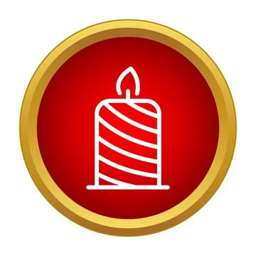 Burning striped candle icon on red circle background Stock Illustration