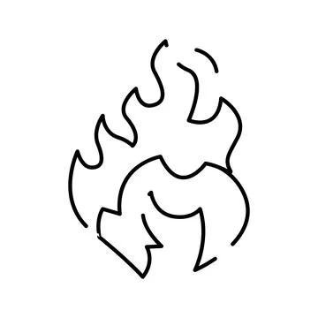 Burning stylized flame line art black icon Illustrazione stock