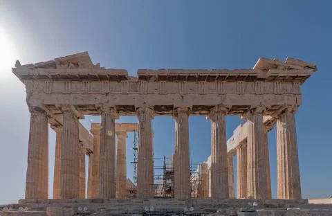 Burning sun on Parthenon eastern facade, Athens Acropolis, Greece Stock Photos