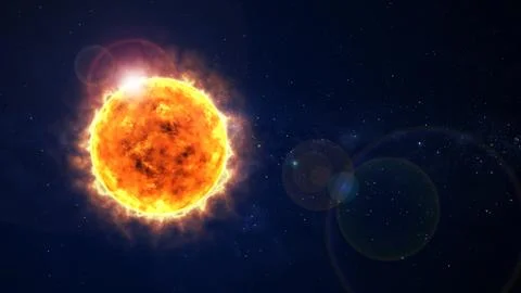The burning sun with solar activity in space 库存插图