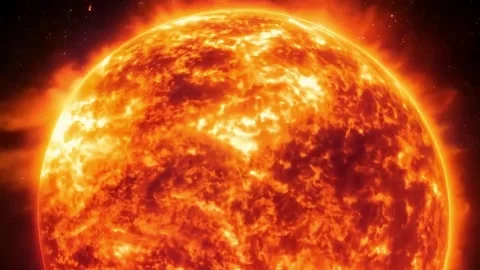 The burning sun with solar flares and fiery surface in outer space. Stock Footage 346116742