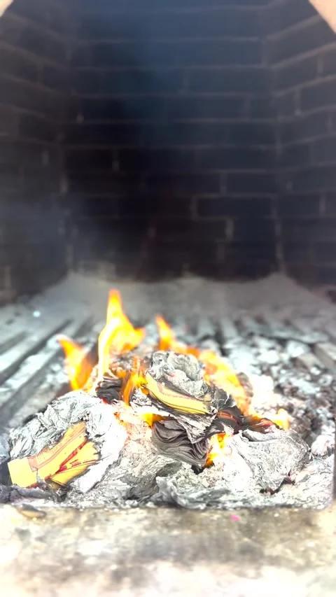 Burning Taiwanese Joss Paper Inside Traditional Metal Incense Burner Stock Footage 329237050