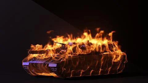 Burning tank on black background Illustrazione stock