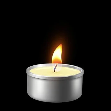 Burning tea candle 3D vector illustration, realistic glowing lit wax paraffin Stock-Illustration