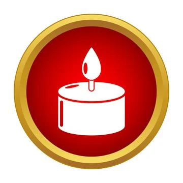 Burning tea light candle icon on red button 스톡 일러스트