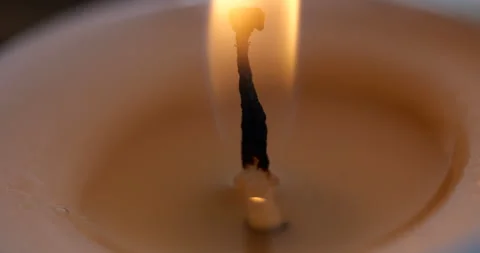 Burning tealight candle.  macro of the wick of a burning candle Video stock 310334998