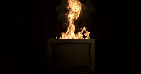 Burning television with a smoke explosion 4K 1000FPS Video stock 90706732