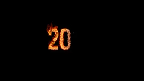 Burning text 2020. Animated fire and smoke. Included alpha channel 動画素材 113278517