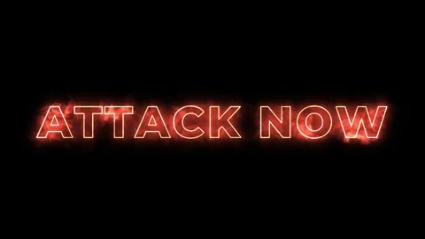 Burning Text Animation Displaying Attack Now Message with Fiery Glowing Letters Video stock 339167276