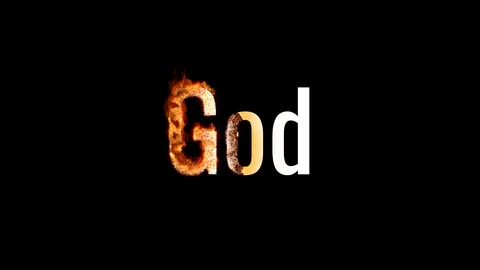 Burning text GOD. Animated fire and smoke. Included alpha channel Stock Footage 113361579