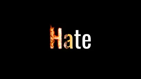 Burning text HATE. Animated fire and smoke. Included alpha channel Stock Footage 113206168