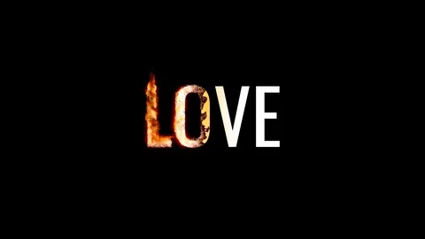 Burning text LOVE. Animated fire and smoke. Included alpha channel Stock Footage 113111234