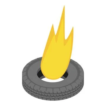 Burning tire icon isometric vector. Old worn car tire and flame tongue inside Illustrazione stock