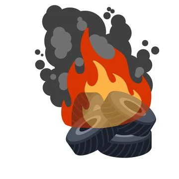 Burning tire. The old wheel. The problem of urban garbage and ecology Stock Illustration