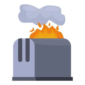 Burning toaster creating smoke and fire, kitchen hazard concept Stock Illustration
