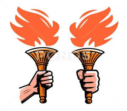 Burning torch emblem. Torch with fire flame, enlightenment symbol ...