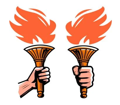 Burning torch emblem. Torch with fire flame, enlightenment symbol symbol or icon Stock Illustration