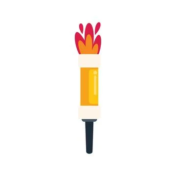 Burning torch emitting red and orange flames on white background Stock Illustration