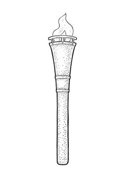 Burning torch with fire flame. Vintage vector engraving Stock Illustration