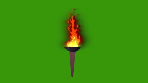 Burning Torch Flame On Green Screen Medieval Fire Torch Flickering Loop Vidéo 346536249
