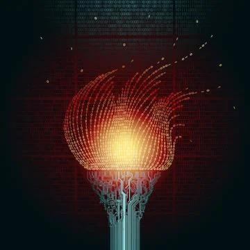 Burning torch in the form of printed circuit boards and binary code Stockillustratie