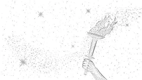 Burning torch in hand in polygonal style on white background. Banner for sport Illustrazione stock