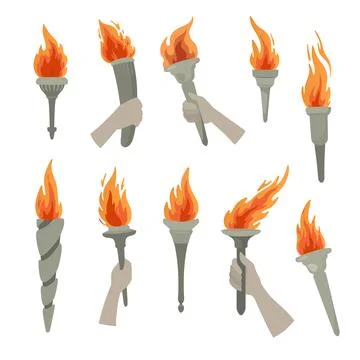Burning torch in hand set Stock Illustration