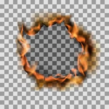 Burning torn hole in paper sheet. Vector illustration on transparent backgrou Stock Illustration
