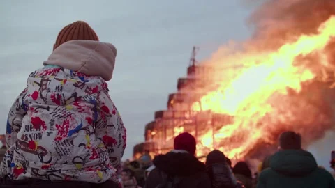 Burning tower and child Stock Footage 176383474