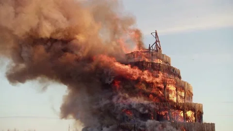 Burning tower Stock Footage 176383280