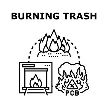 Burning trash disposal creating environmental pollution danger Stock Illustration