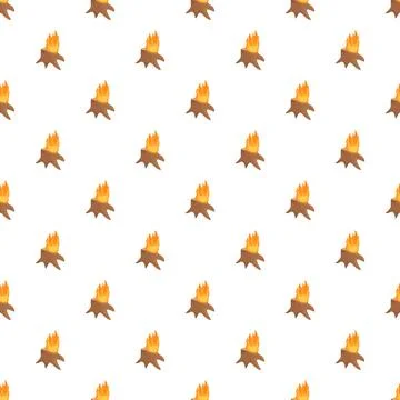 Burning tree stumps on fire seamless pattern Illustrazione stock