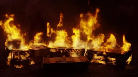Burning US Dollar Bills. Burning Money Stack Video stock 329057181
