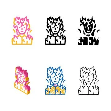 Burning variations man fantasy character color icon vector Stock Illustration