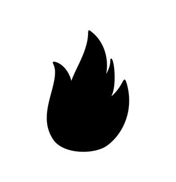 Burning vector passion and danger black fire flame icon with intense energy,  Stock Illustration