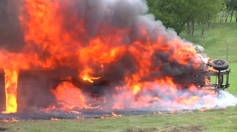 Burning Vehicle Small Explosion Stock-Footage 52615666
