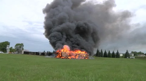 Burning Vehicle Small Explosion - Wide Stock-Footage 52615648