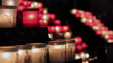 Burning Votive Candles Inside Notre Dame Cathedral in Paris France - 4K Stock Footage 339607199