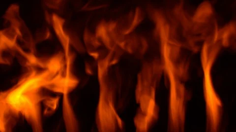 Burning wall of fire on a black background. Flames texture on a black background Stock Footage 113086603