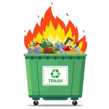 Burning waste bin. flat Stock Illustration