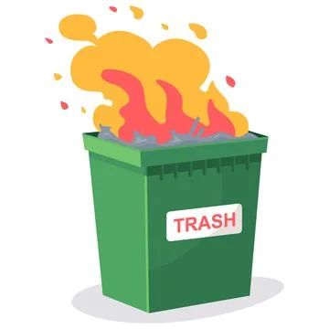 Burning waste bin. flat vector illustration. Stock Illustration